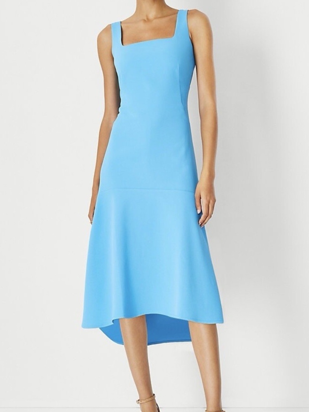 Ann Taylor Square Neck Hi-lo Flare Dress Blue